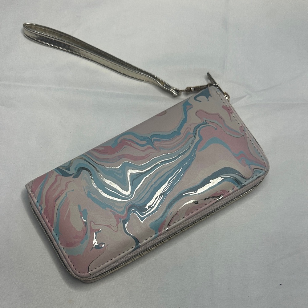 Pink and Blue Marble Wristlet Wallet
